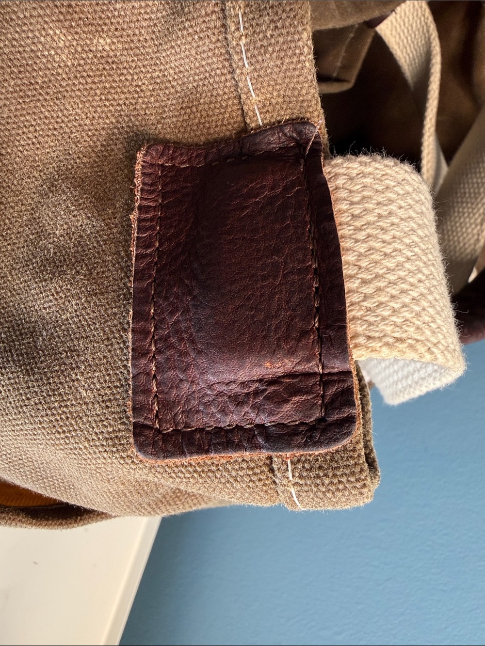 Steele Brown Waxed Canvas Tote with Cattle Hide Grips and Cream Canvas Straps - Picture 7 of 15